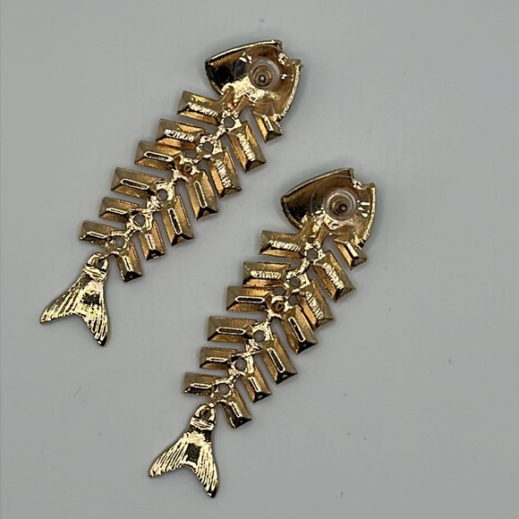 Rhinestone Fish Bone Earrings - Picture 3 of 7